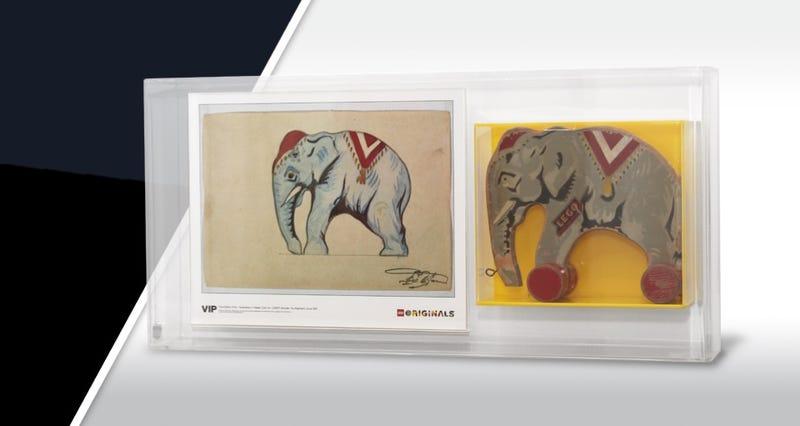 Original Wooden Elephant Pull-Along Toy and Print